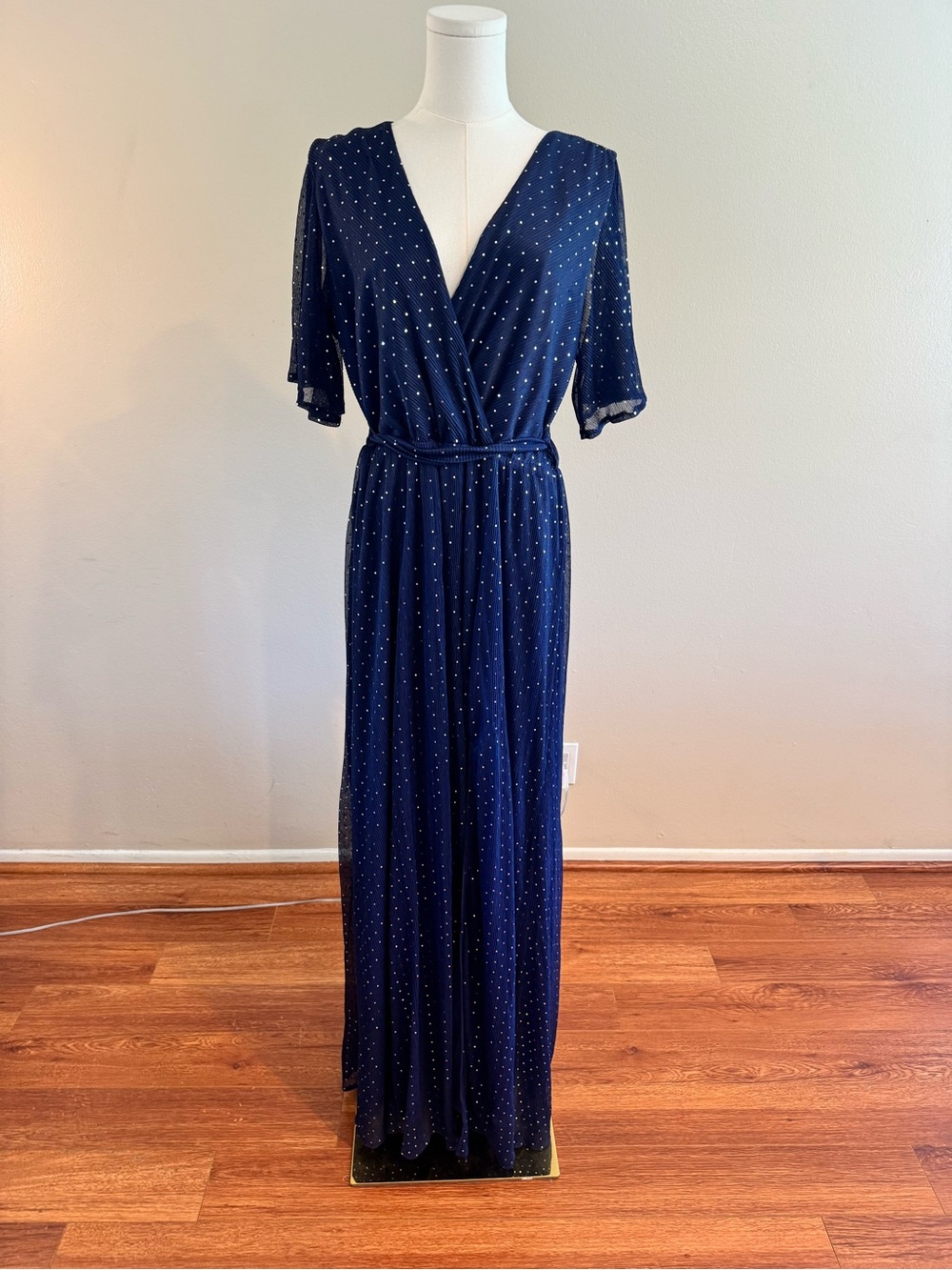 NWT Baltic Born Navy Polka Dot Wrap Maxi Dress